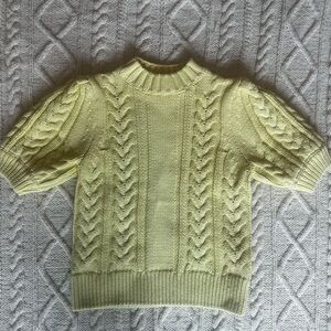 English Factory Puff Sleeve Cable Knit Sweater, Size Small, Color Lemon Yellow